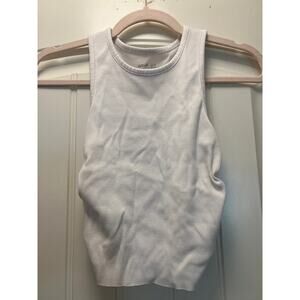 Aerie Women’s Sleeveless Side Ruched Ribbed Summer Tee Tank Top Size‎ XS White